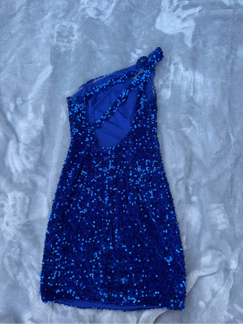 One-Shoulder Sequin Mini Dress in Royal Blue